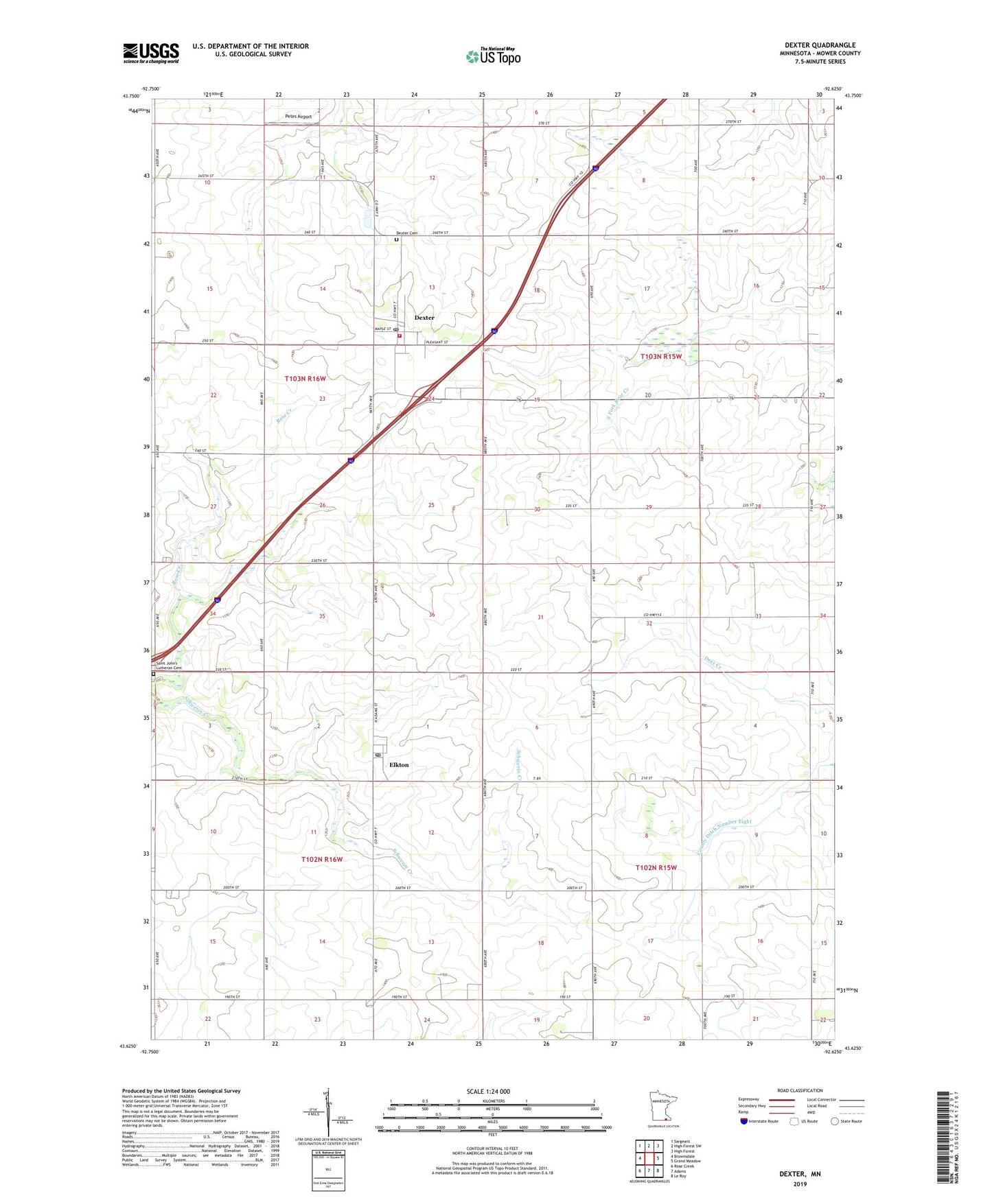 Dexter Minnesota US Topo Map Image
