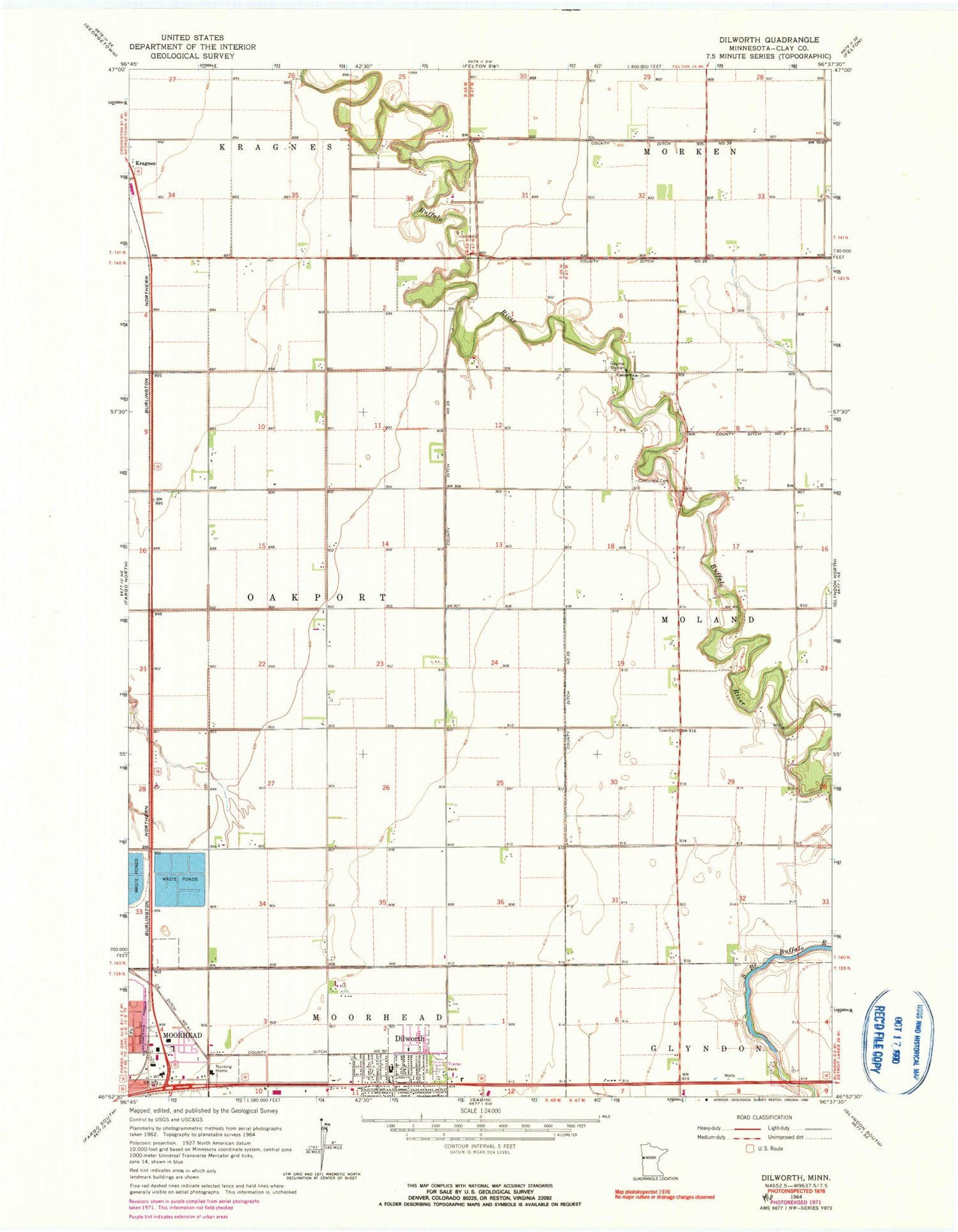 Classic USGS Dilworth Minnesota 7.5'x7.5' Topo Map Image