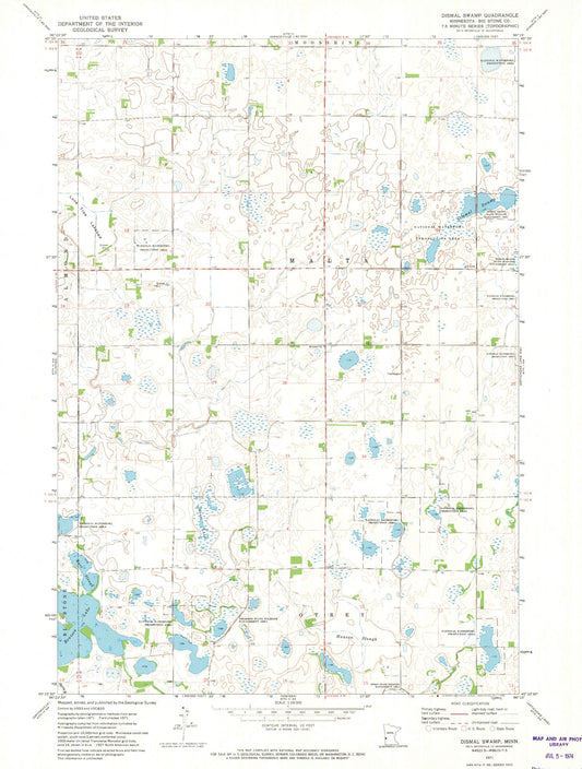 Classic USGS Dismal Swamp Minnesota 7.5'x7.5' Topo Map Image
