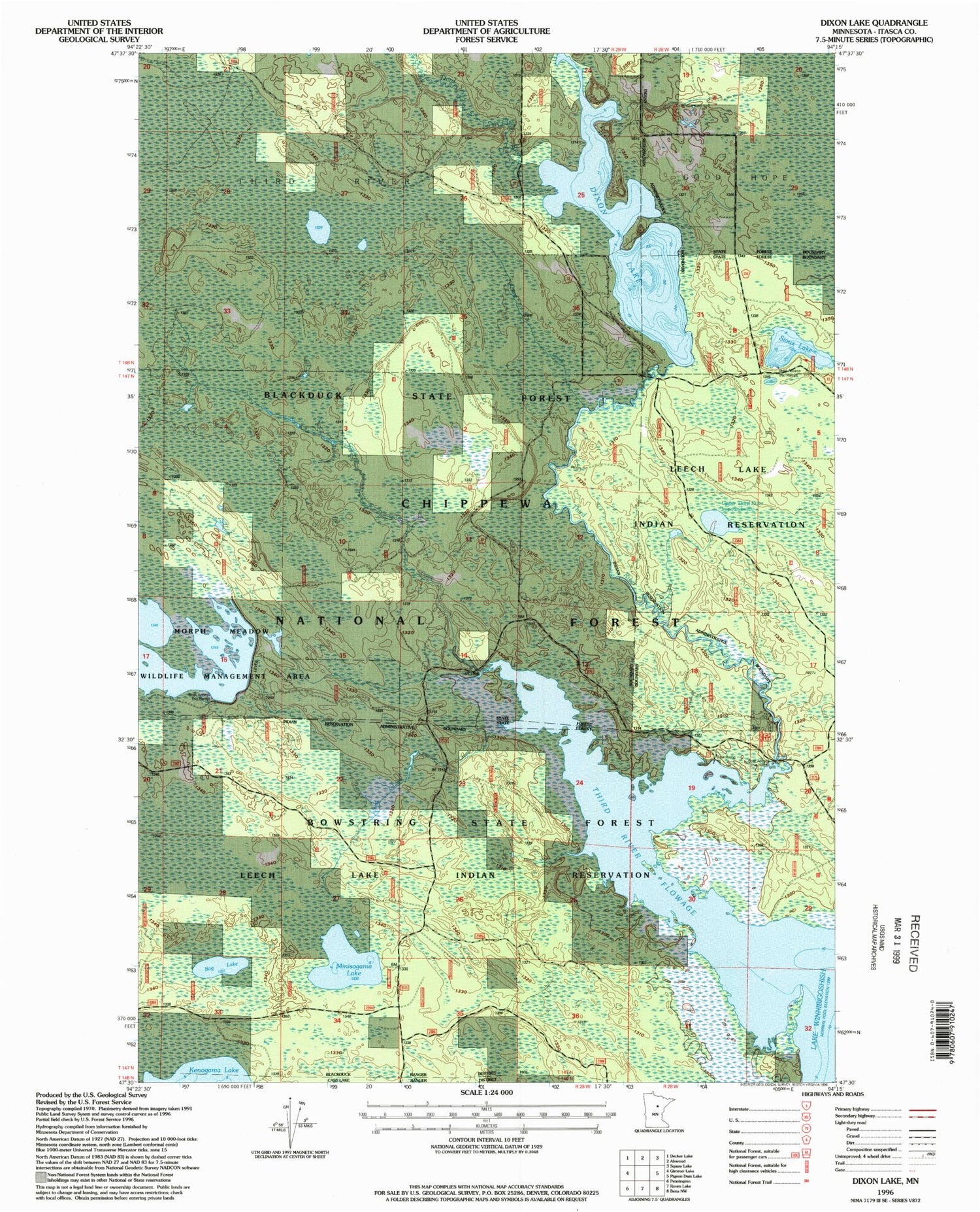 Classic USGS Dixon Lake Minnesota 7.5'x7.5' Topo Map Image