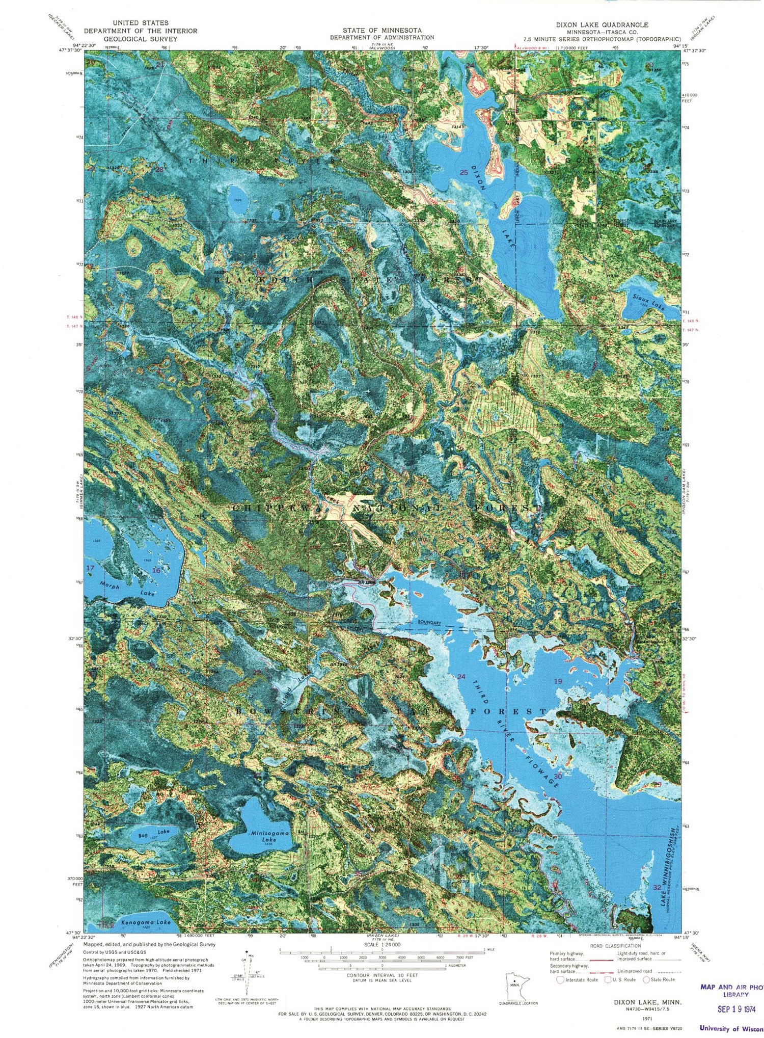 Classic USGS Dixon Lake Minnesota 7.5'x7.5' Topo Map Image