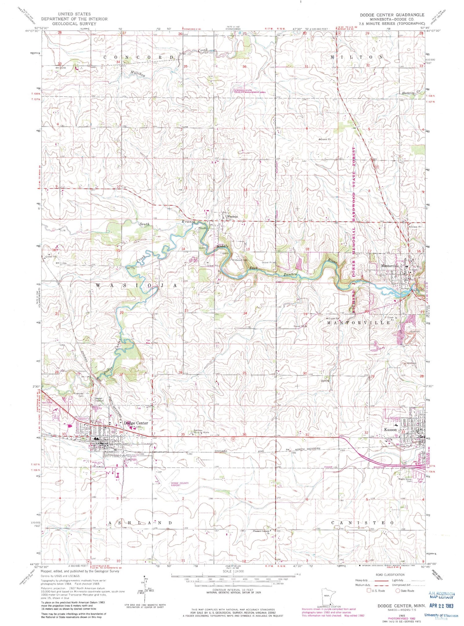 Classic USGS Dodge Center Minnesota 7.5'x7.5' Topo Map Image
