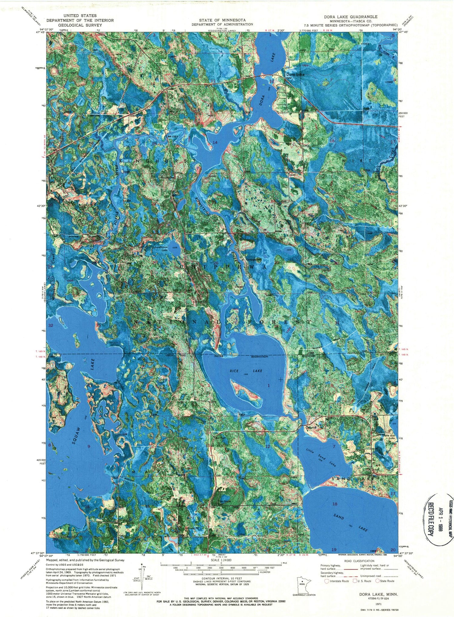 Classic USGS Dora Lake Minnesota 7.5'x7.5' Topo Map Image