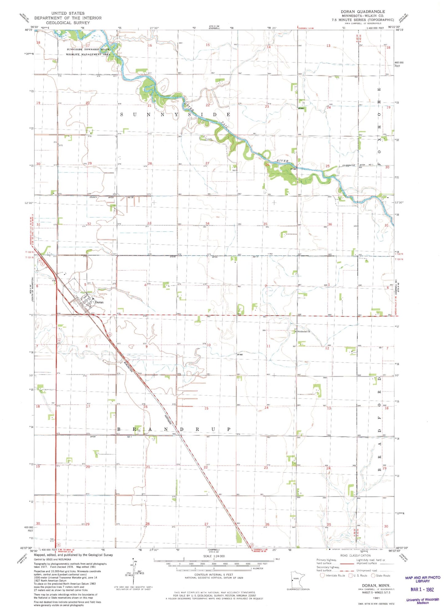 Classic USGS Doran Minnesota 7.5'x7.5' Topo Map Image