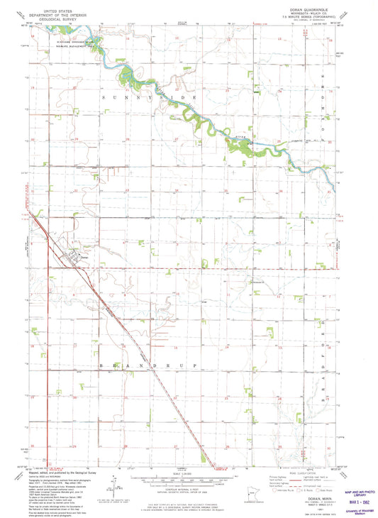 Classic USGS Doran Minnesota 7.5'x7.5' Topo Map Image