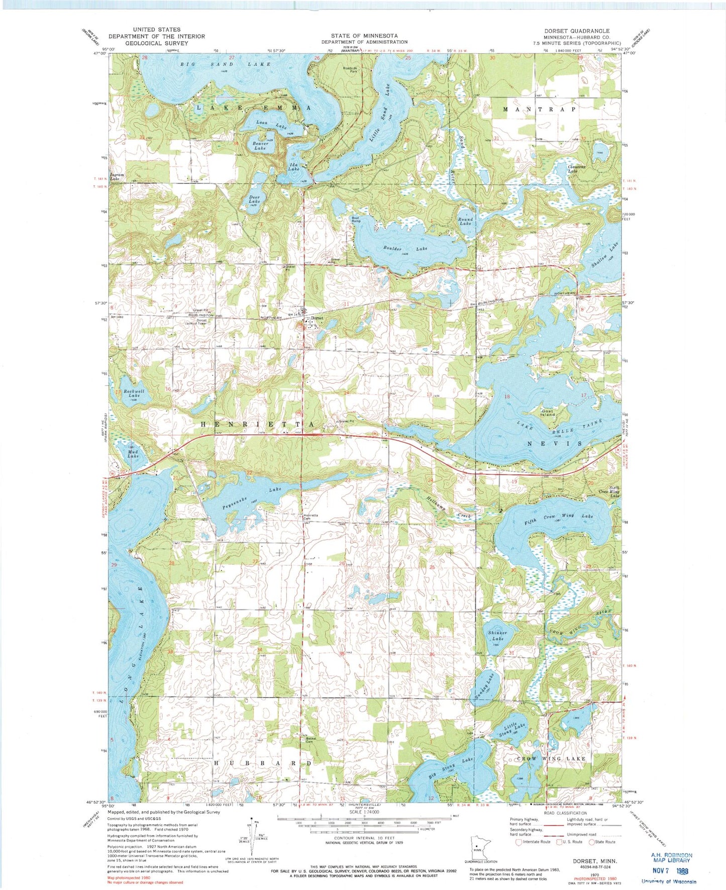 Classic USGS Dorset Minnesota 7.5'x7.5' Topo Map Image