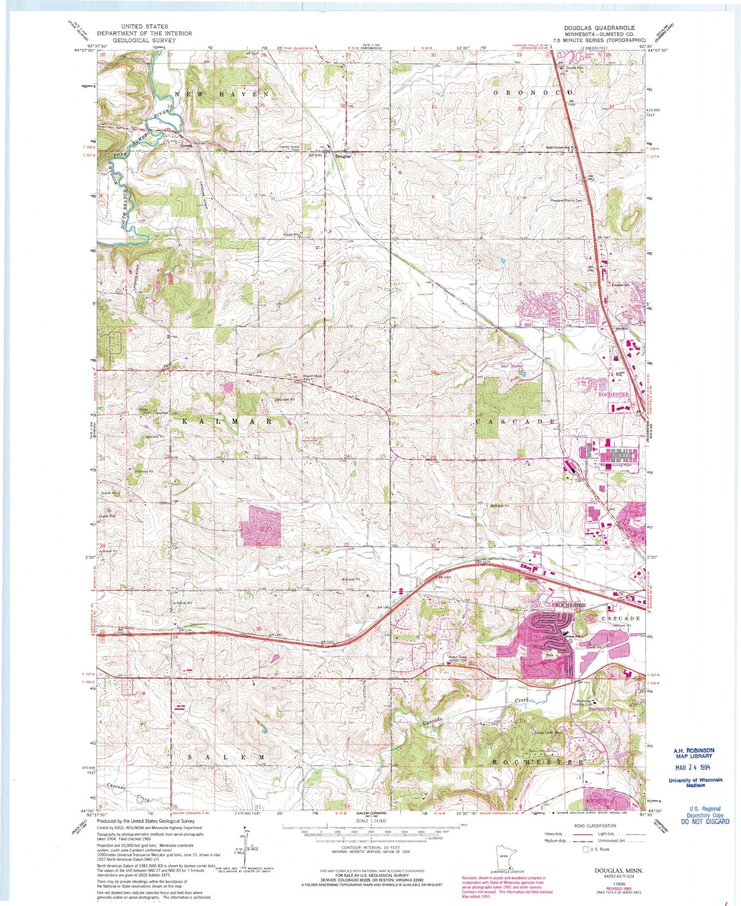 Classic USGS Douglas Minnesota 7.5'x7.5' Topo Map Image