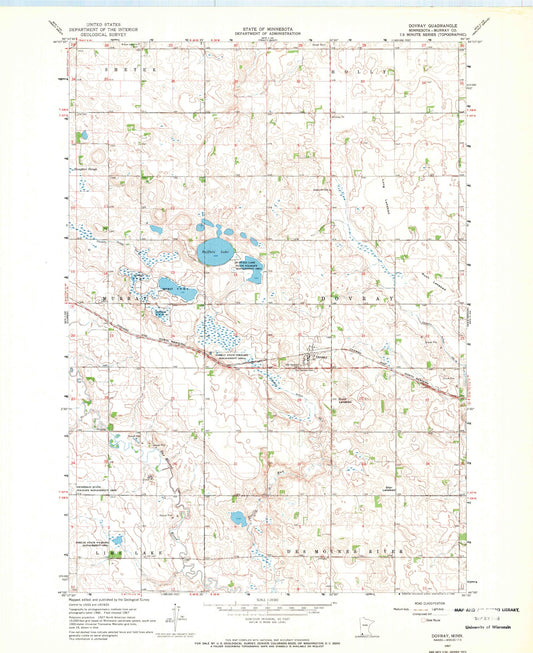 Classic USGS Dovray Minnesota 7.5'x7.5' Topo Map Image