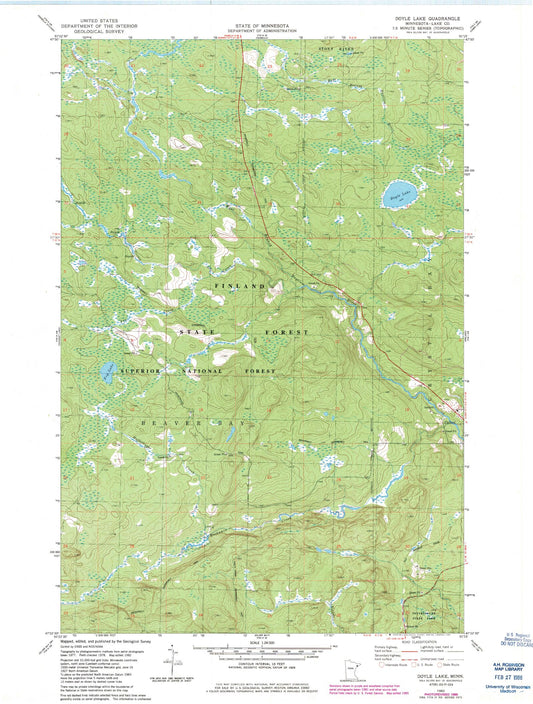 Classic USGS Doyle Lake Minnesota 7.5'x7.5' Topo Map Image