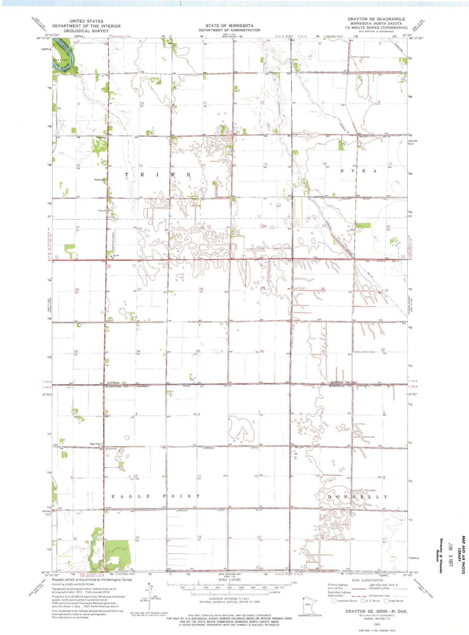 Classic USGS Drayton SE Minnesota 7.5'x7.5' Topo Map Image