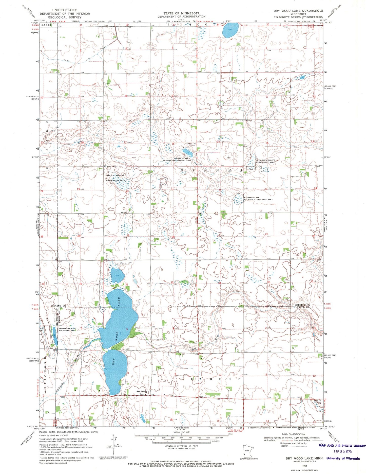 Classic USGS Dry Wood Lake Minnesota 7.5'x7.5' Topo Map Image