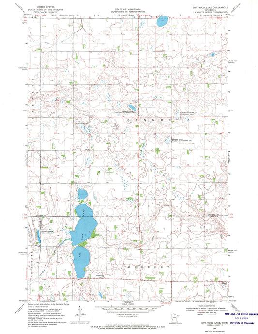 Classic USGS Dry Wood Lake Minnesota 7.5'x7.5' Topo Map Image