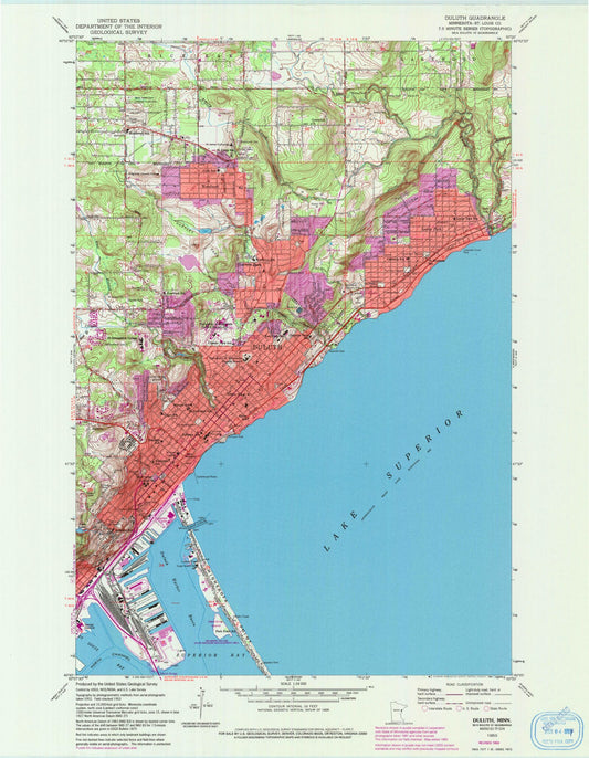 Classic USGS Duluth Minnesota 7.5'x7.5' Topo Map Image