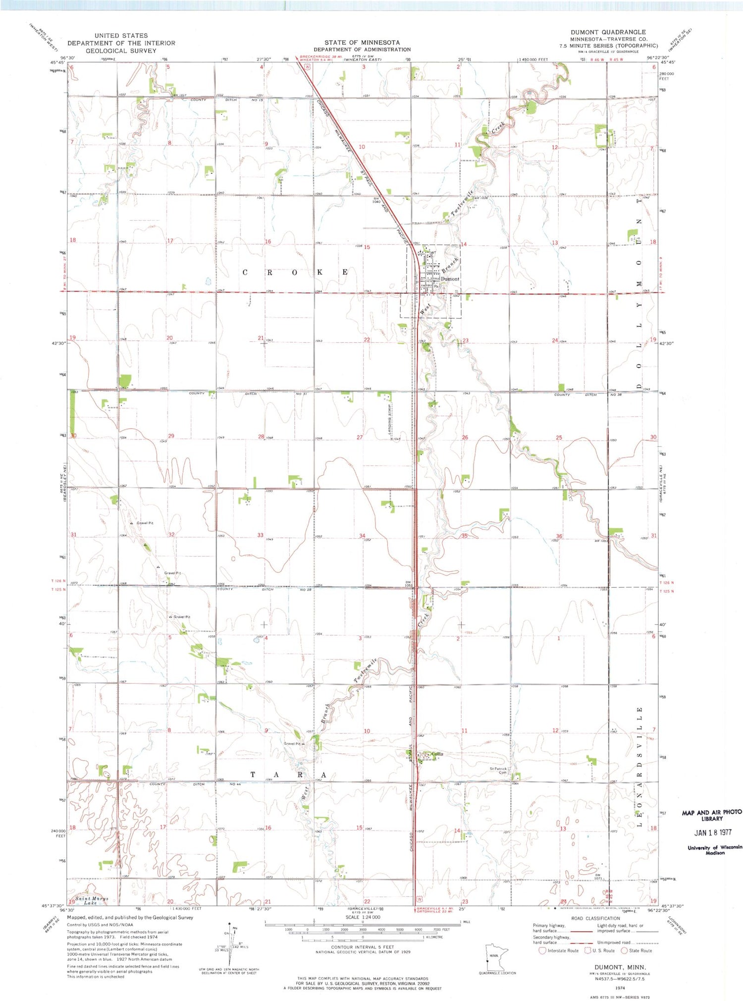 Classic USGS Dumont Minnesota 7.5'x7.5' Topo Map Image