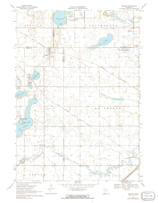 Classic USGS Dundee Minnesota 7.5'x7.5' Topo Map Image