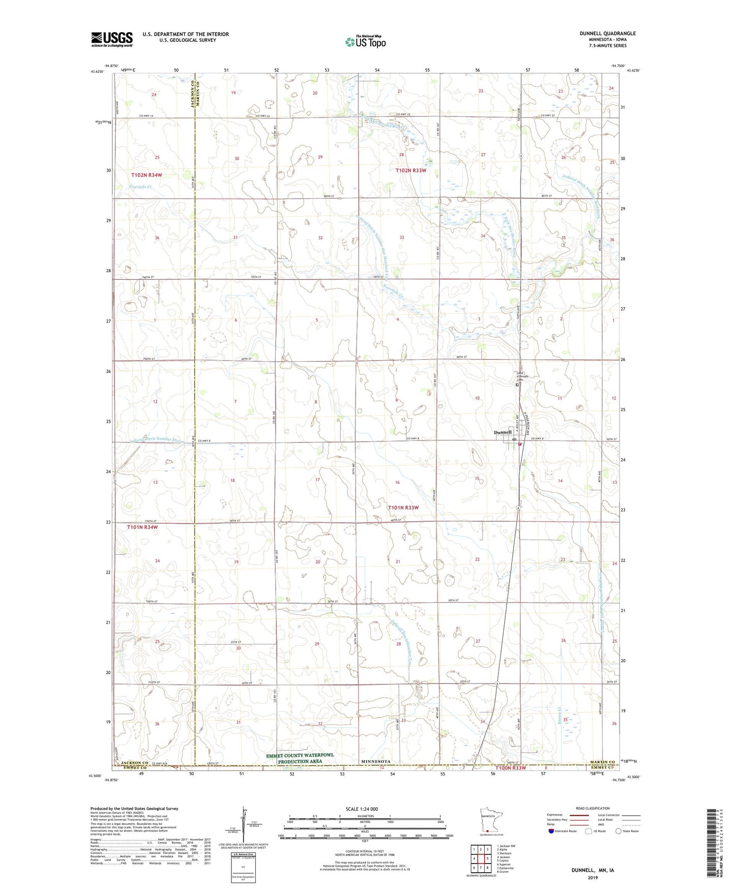Dunnell Minnesota US Topo Map Image