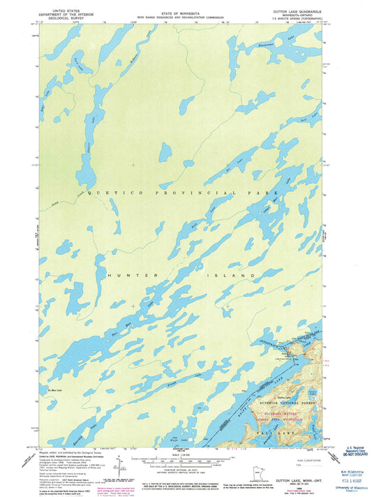 Classic USGS Dutton Lake Minnesota 7.5'x7.5' Topo Map Image