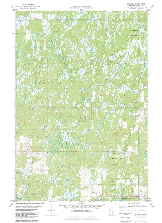 Classic USGS Duxbury Minnesota 7.5'x7.5' Topo Map Image