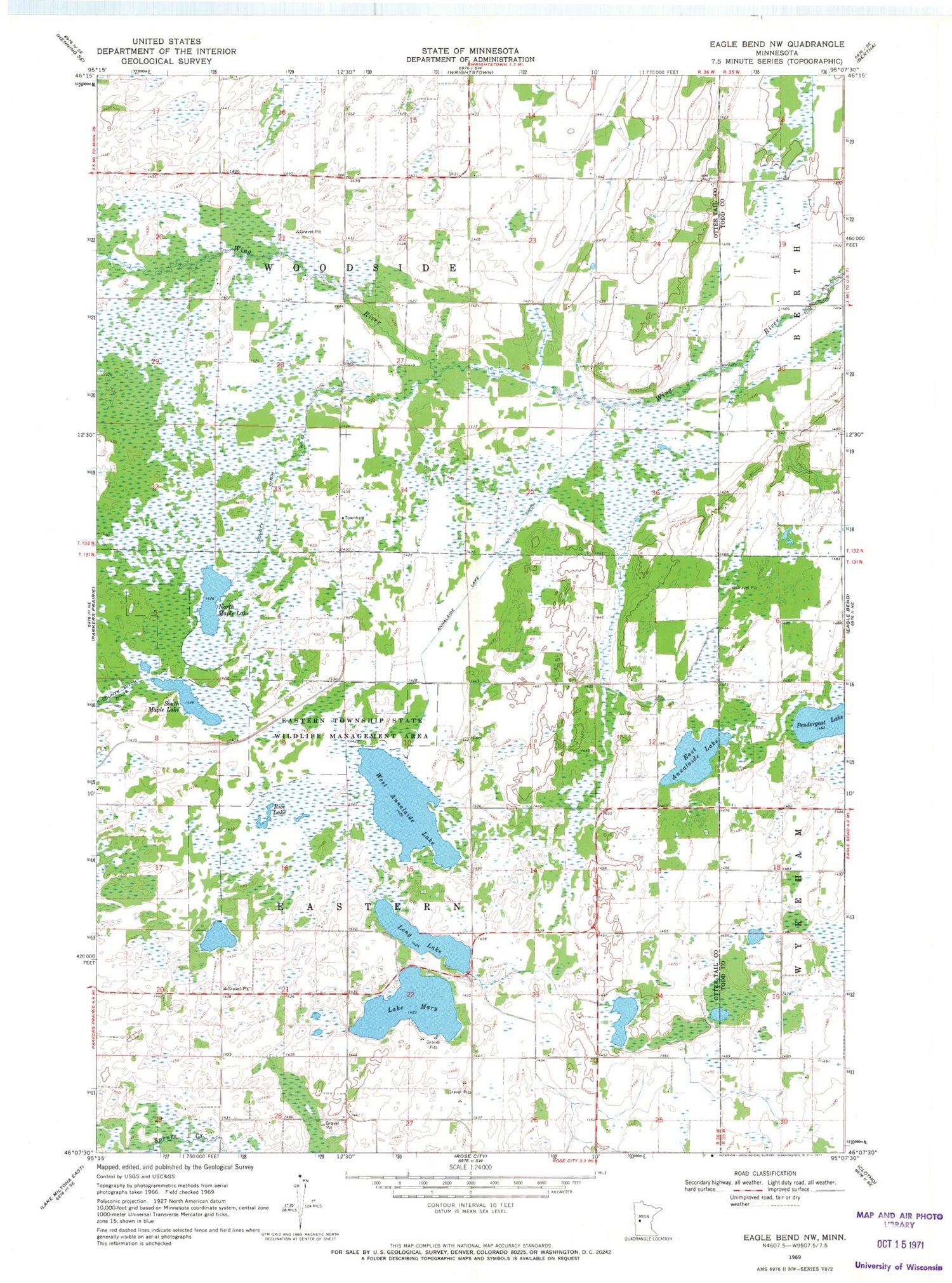 Classic USGS Eagle Bend NW Minnesota 7.5'x7.5' Topo Map Image
