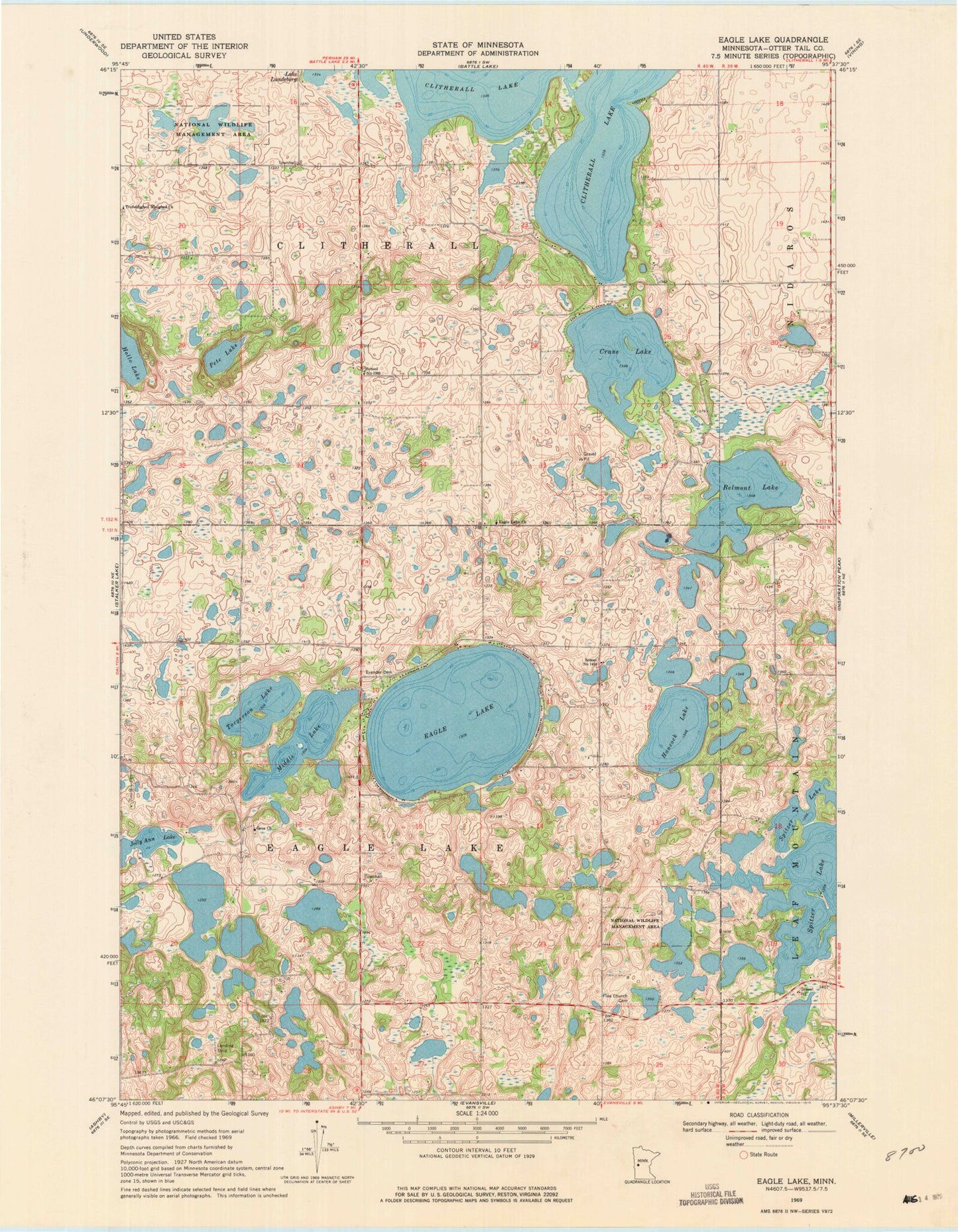 Classic USGS Eagle Lake Minnesota 7.5'x7.5' Topo Map Image