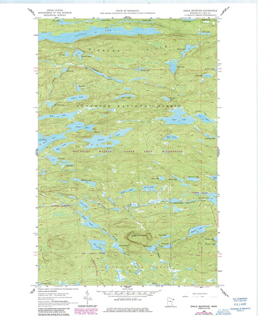 Classic USGS Eagle Mountain Minnesota 7.5'x7.5' Topo Map Image