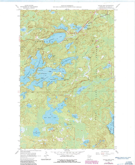 Classic USGS Eagles Nest Minnesota 7.5'x7.5' Topo Map Image
