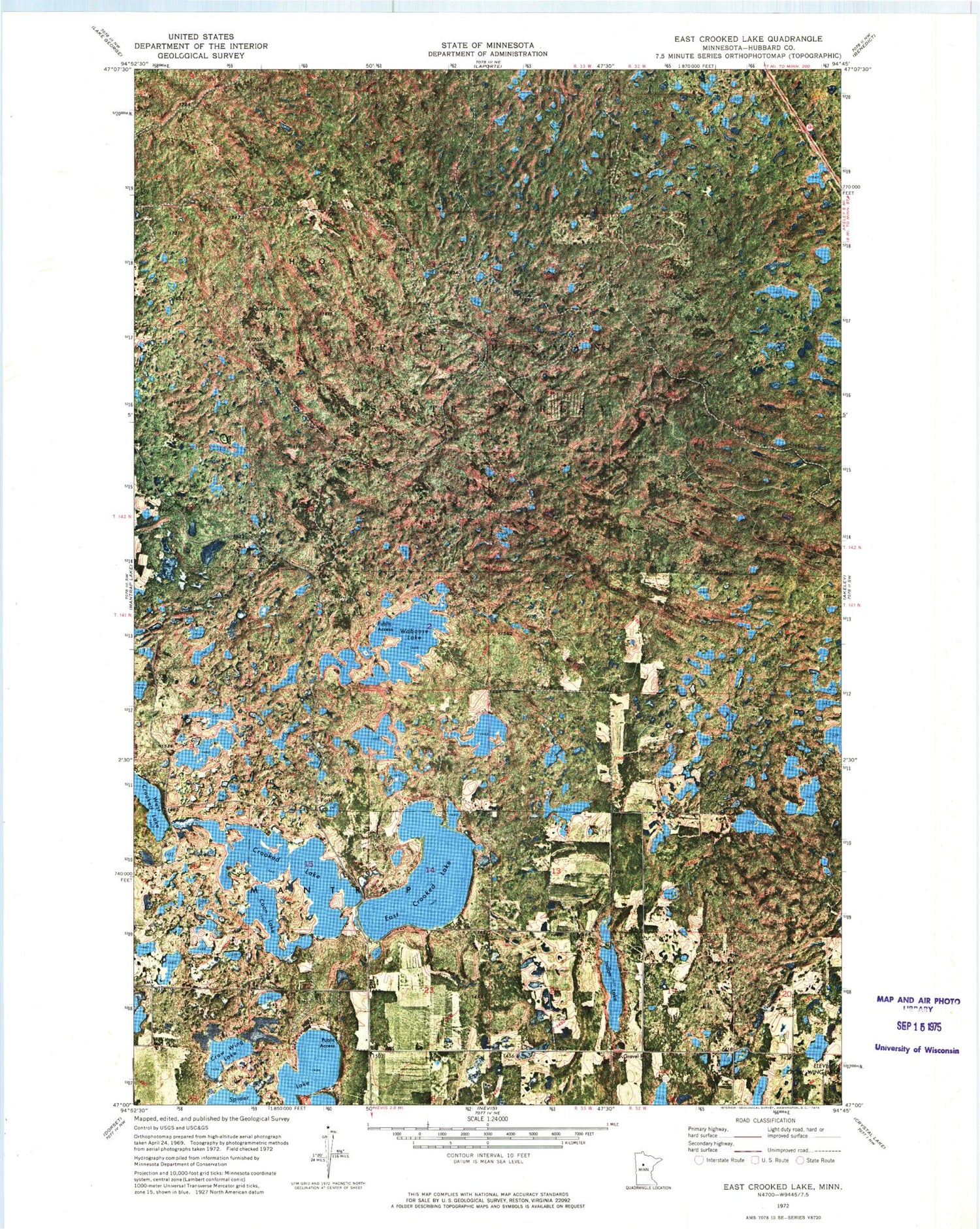 Classic USGS East Crooked Lake Minnesota 7.5'x7.5' Topo Map Image