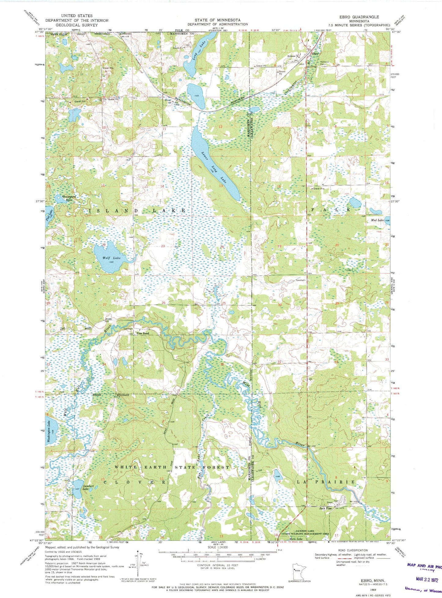 Classic USGS Ebro Minnesota 7.5'x7.5' Topo Map Image