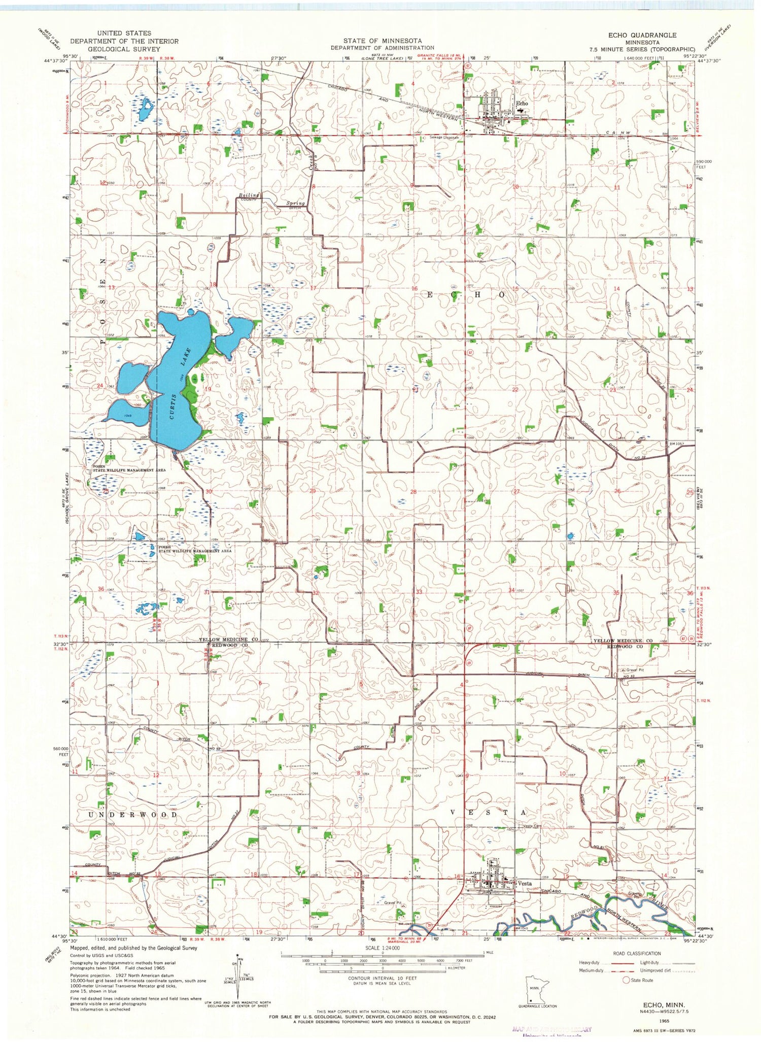 Classic USGS Echo Minnesota 7.5'x7.5' Topo Map Image