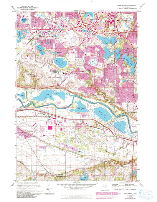 Classic USGS Eden Prairie Minnesota 7.5'x7.5' Topo Map Image