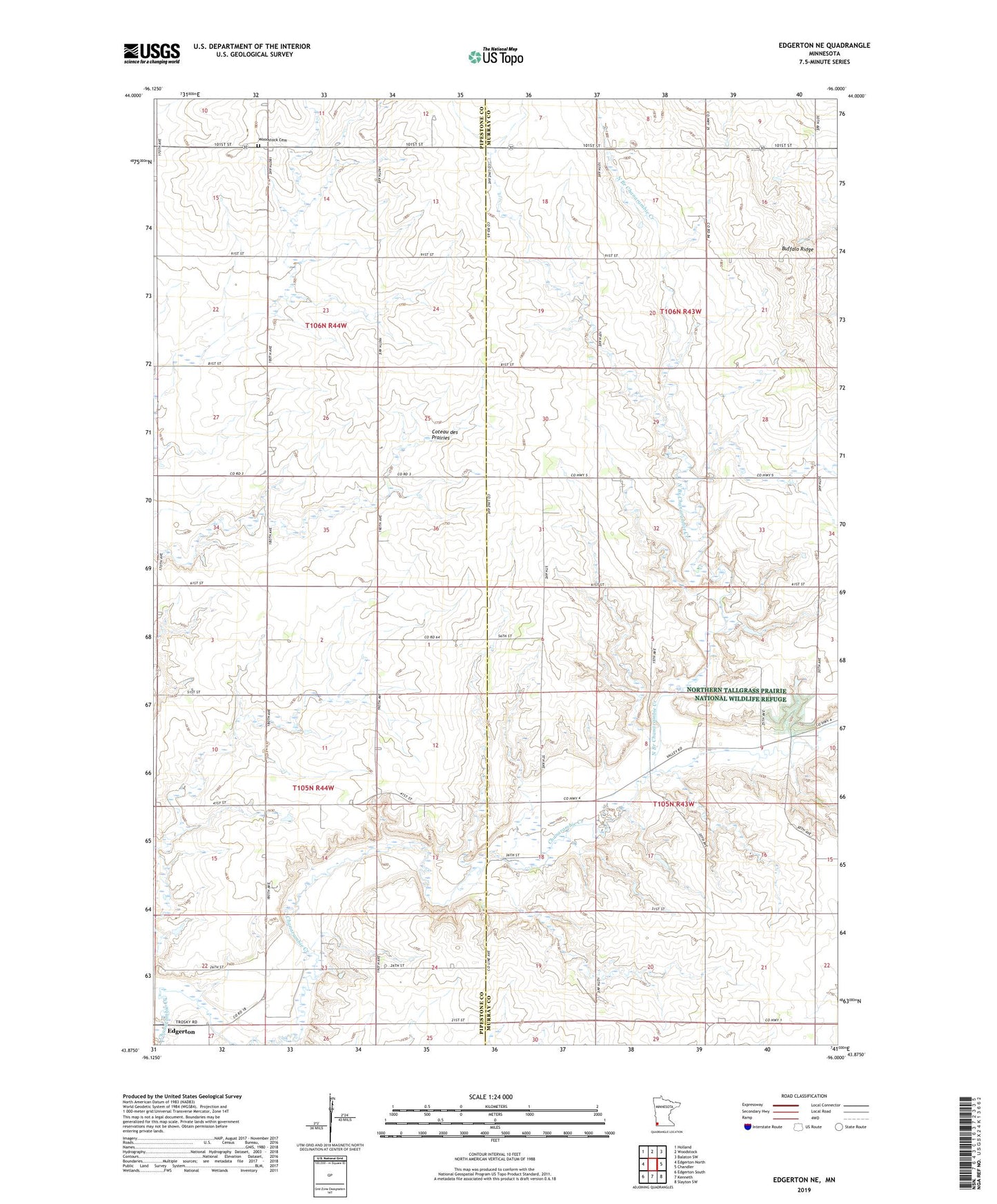 Edgerton NE Minnesota US Topo Map Image