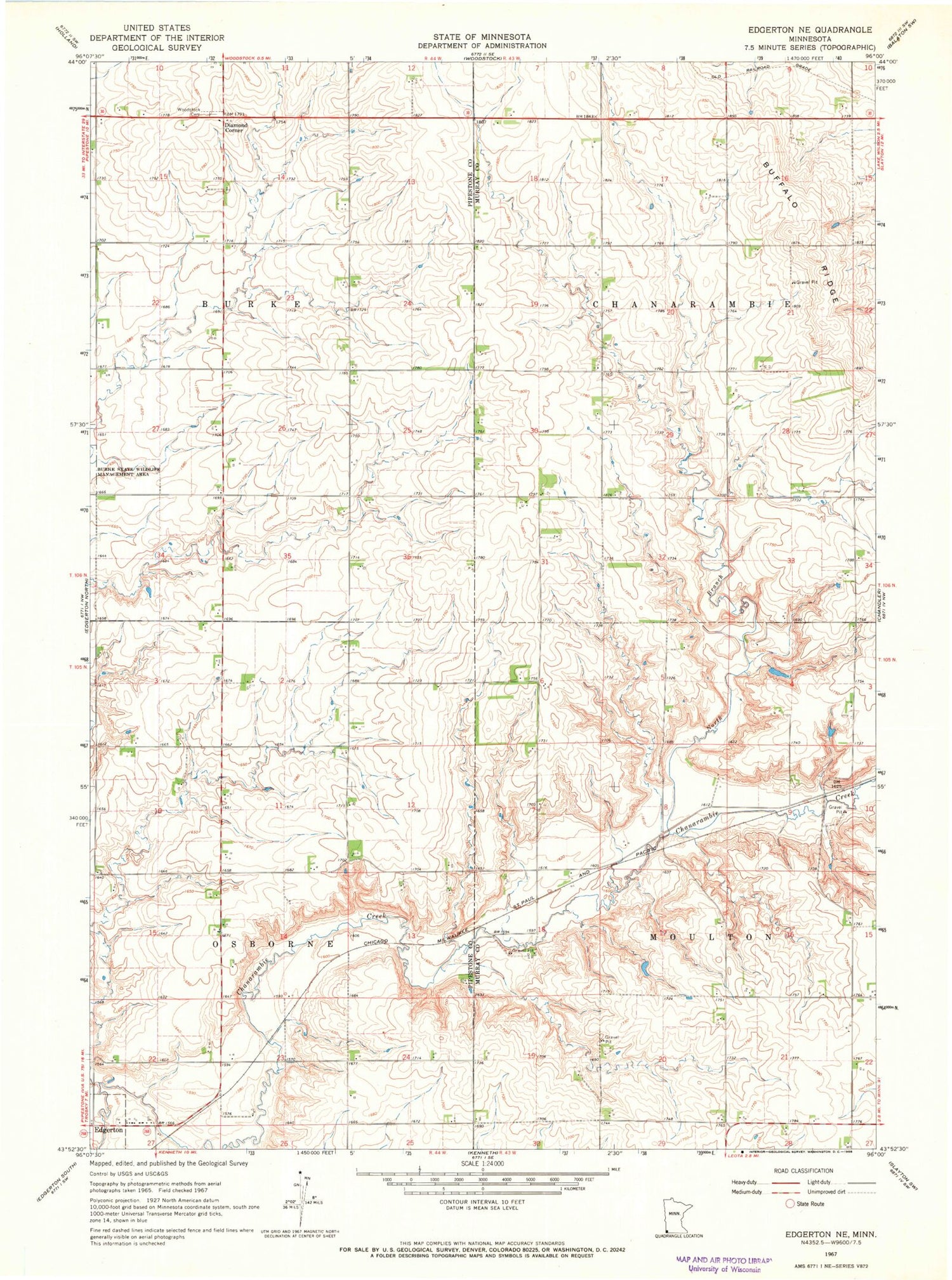 Classic USGS Edgerton NE Minnesota 7.5'x7.5' Topo Map Image