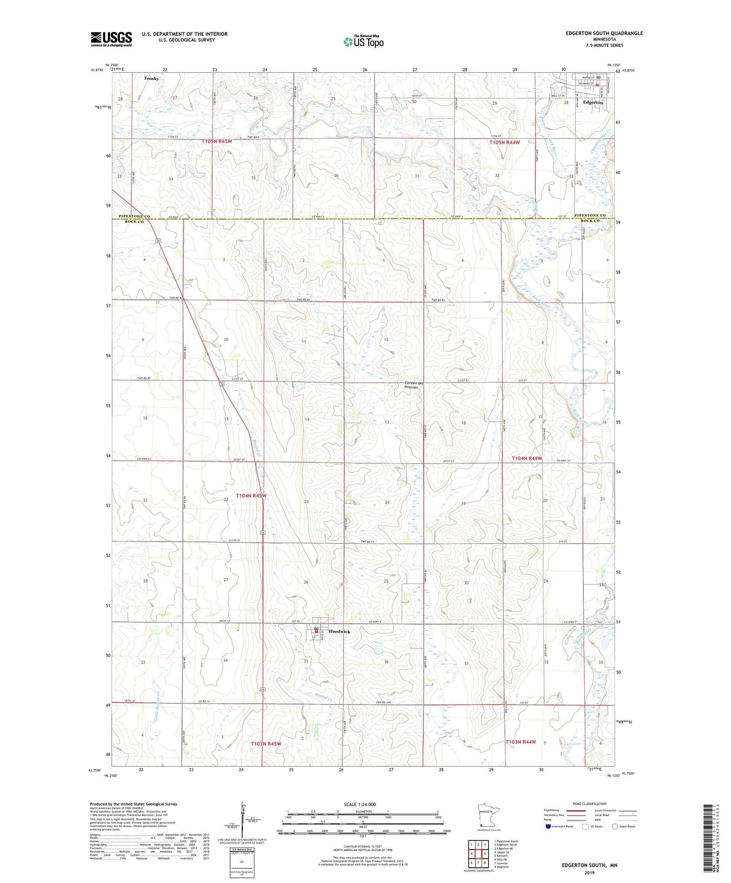 Edgerton South Minnesota US Topo Map Image