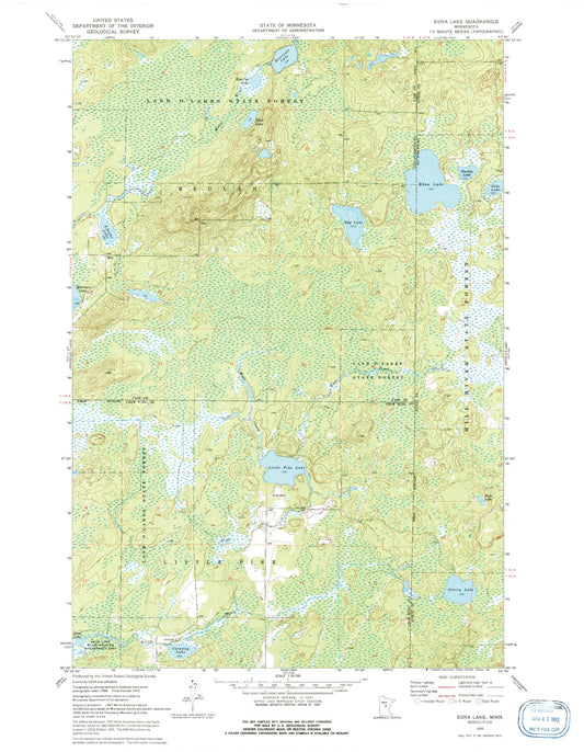 Classic USGS Edna Lake Minnesota 7.5'x7.5' Topo Map Image