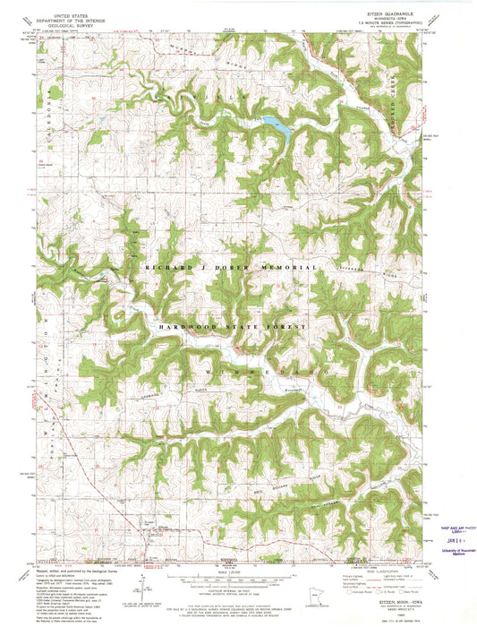 Classic USGS Eitzen Minnesota 7.5'x7.5' Topo Map Image