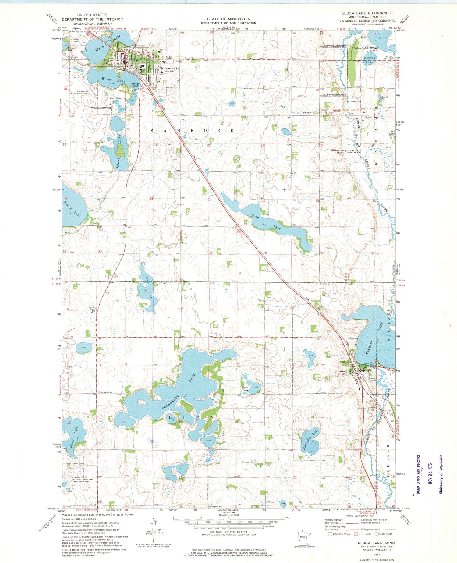 Classic USGS Elbow Lake Minnesota 7.5'x7.5' Topo Map Image