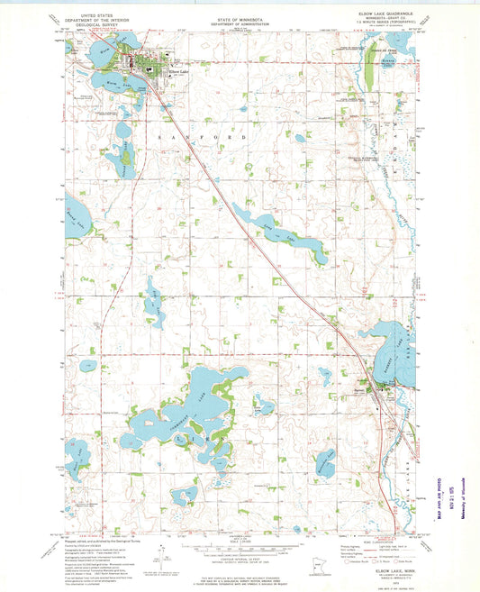 Classic USGS Elbow Lake Minnesota 7.5'x7.5' Topo Map Image