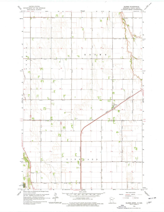 Classic USGS Eldred Minnesota 7.5'x7.5' Topo Map Image