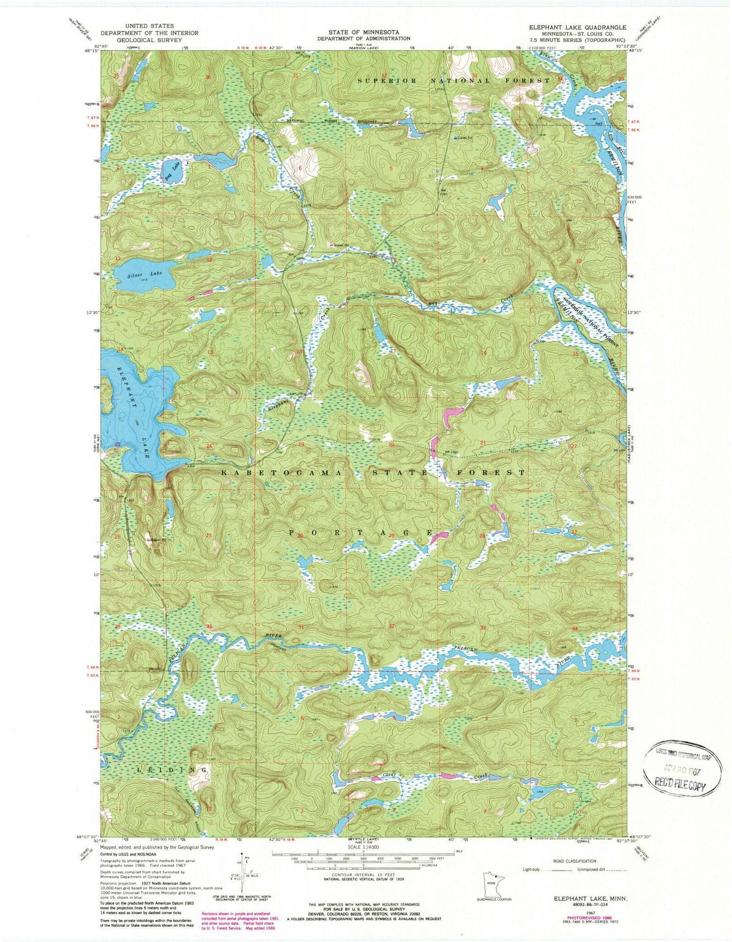 Classic USGS Elephant Lake Minnesota 7.5'x7.5' Topo Map Image
