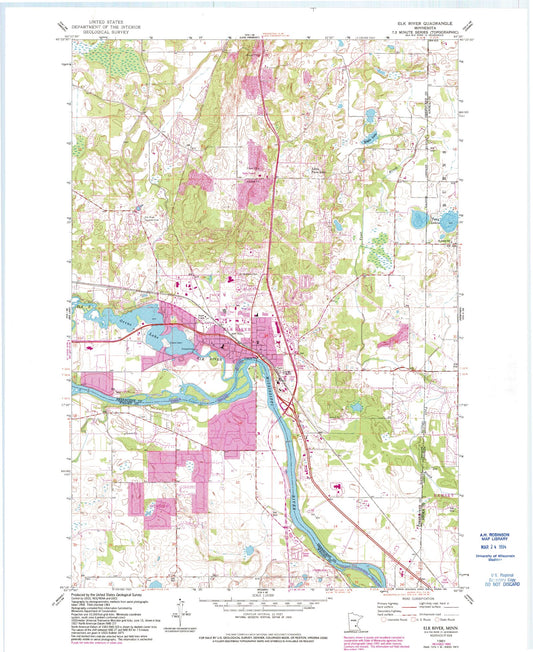 Classic USGS Elk River Minnesota 7.5'x7.5' Topo Map Image