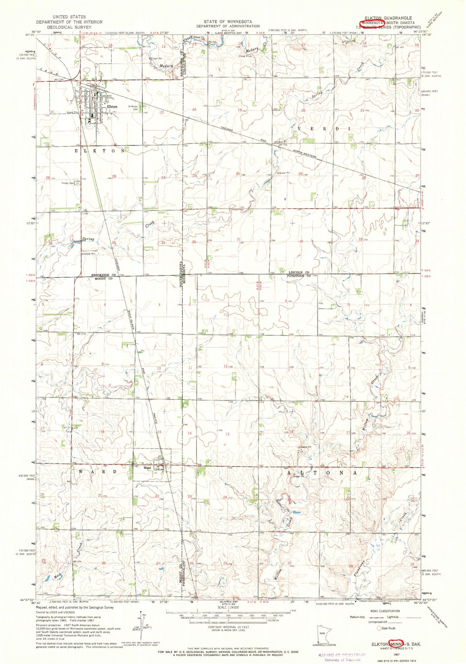 Classic USGS Ulen NW Minnesota 7.5'x7.5' Topo Map Image