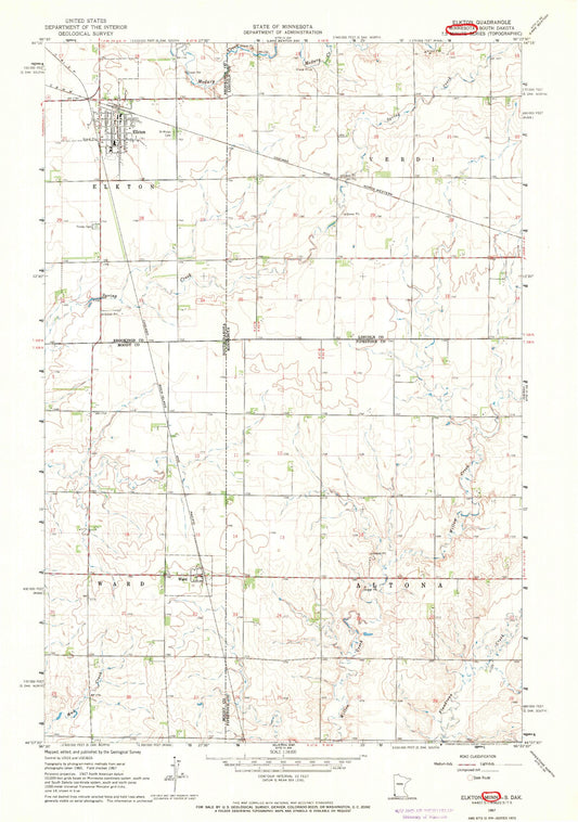 Classic USGS Ulen NW Minnesota 7.5'x7.5' Topo Map Image