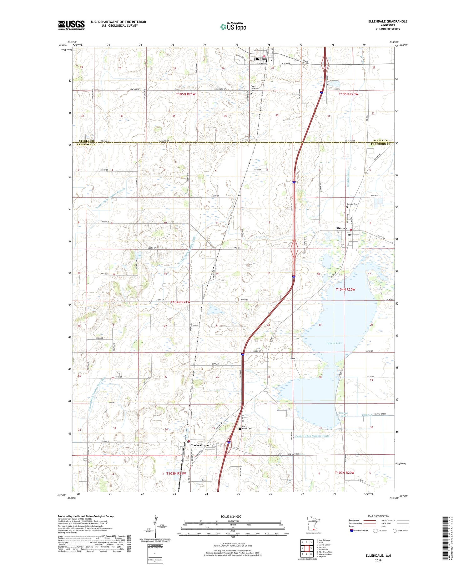 Ellendale Minnesota US Topo Map Image