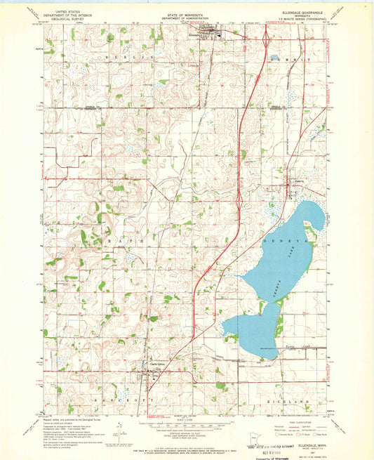Classic USGS Ellendale Minnesota 7.5'x7.5' Topo Map Image