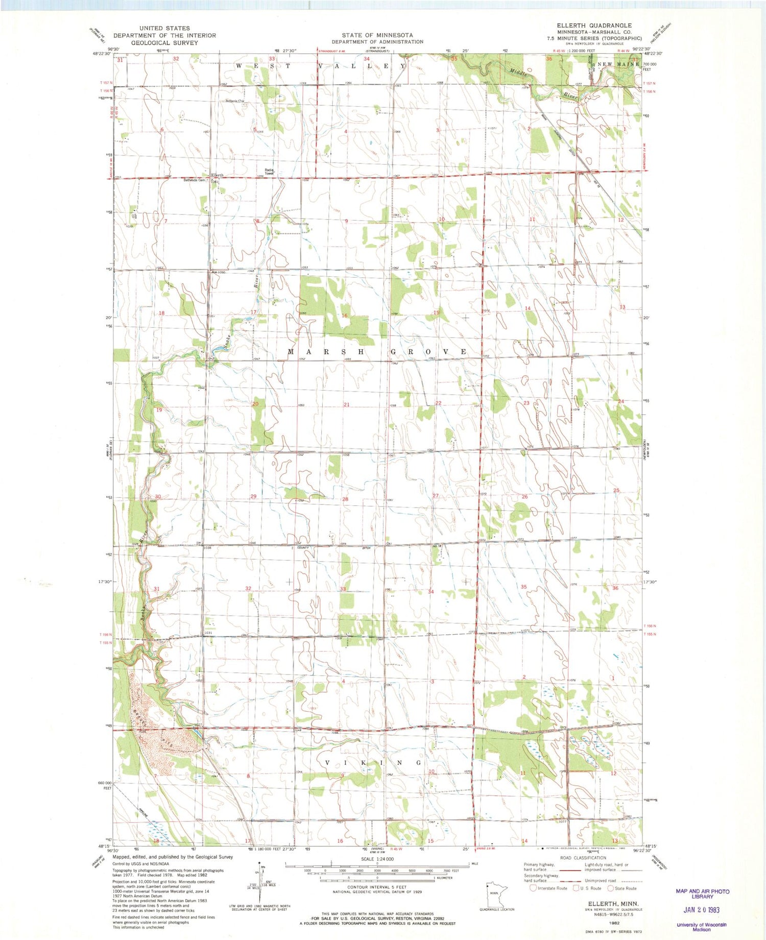 Classic USGS Ellerth Minnesota 7.5'x7.5' Topo Map Image