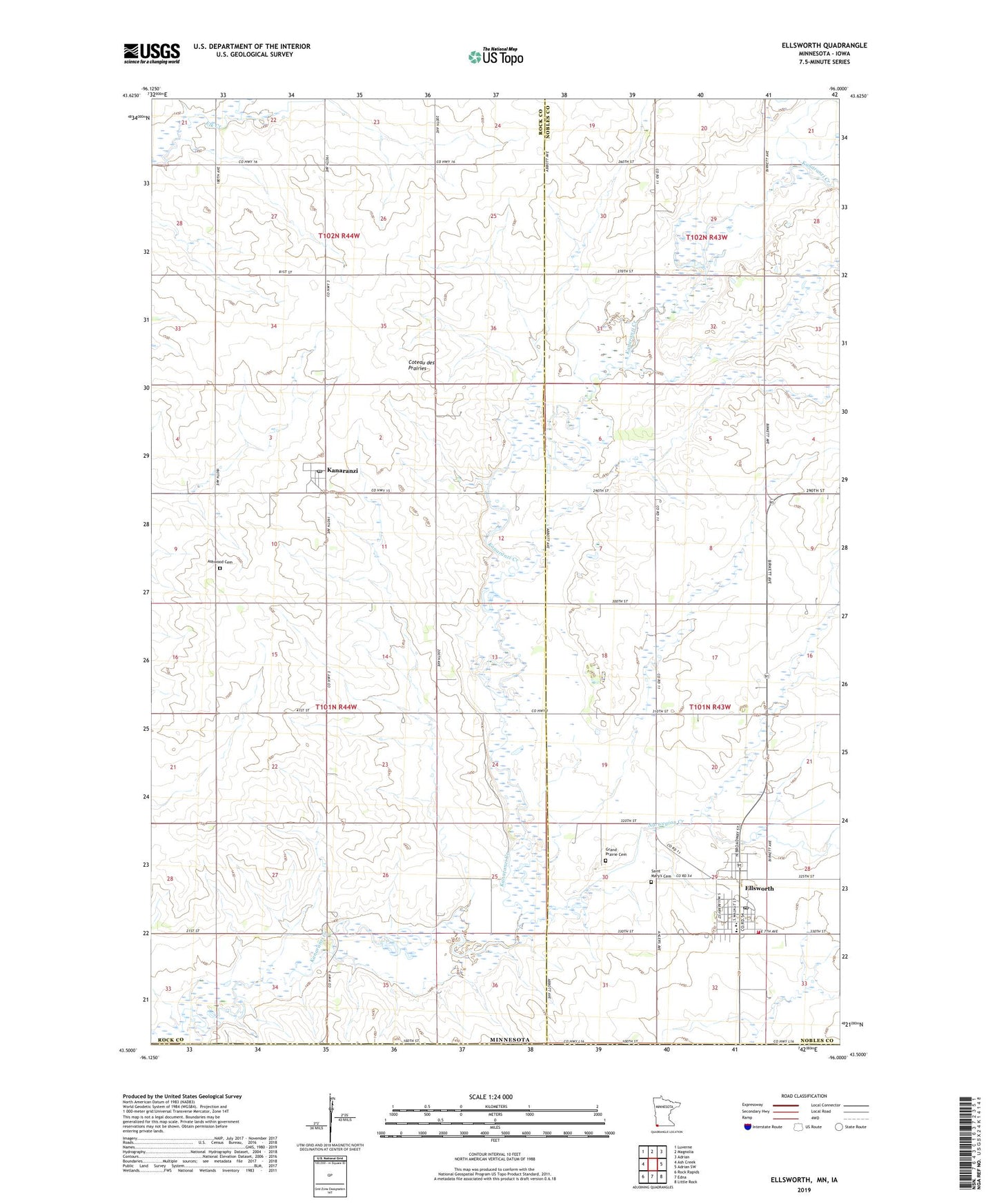 Ellsworth Minnesota US Topo Map Image