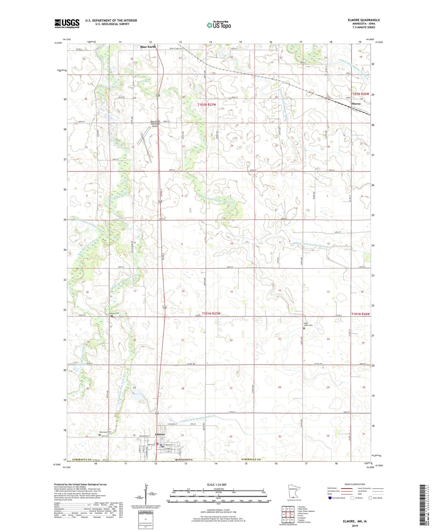 Elmore Minnesota US Topo Map Image