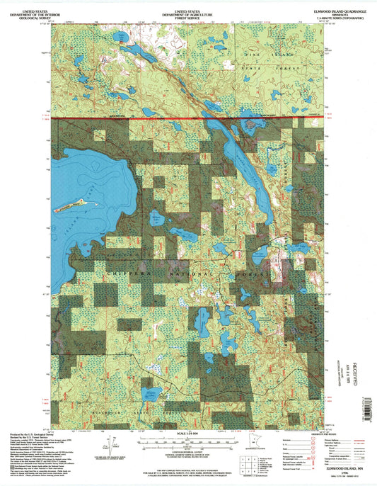 Classic USGS Elmwood Island Minnesota 7.5'x7.5' Topo Map Image