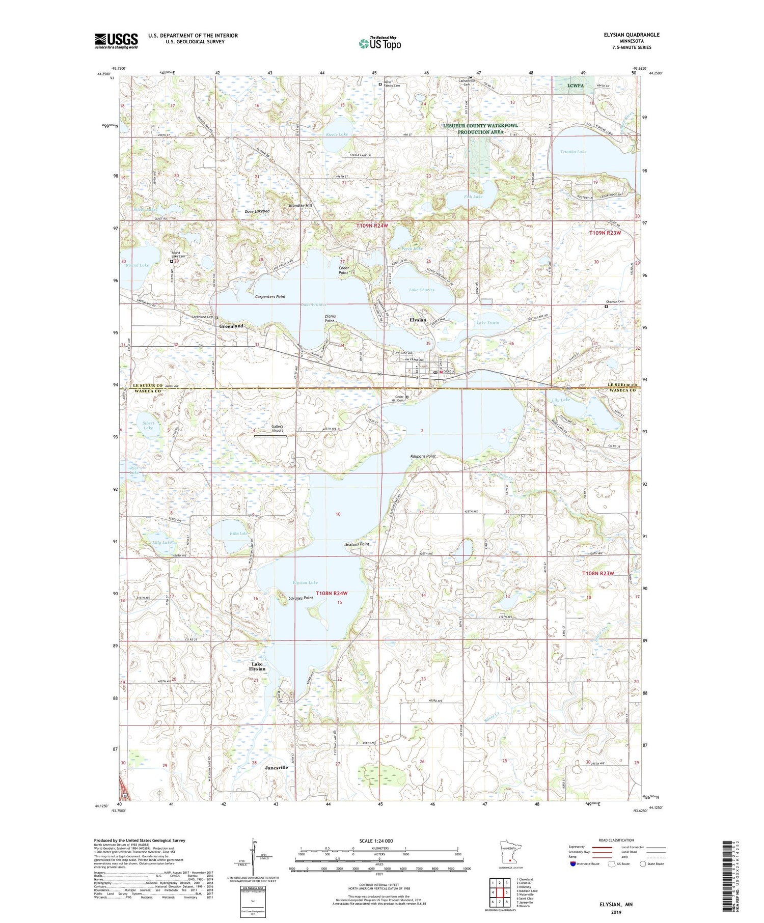 Elysian Minnesota US Topo Map Image