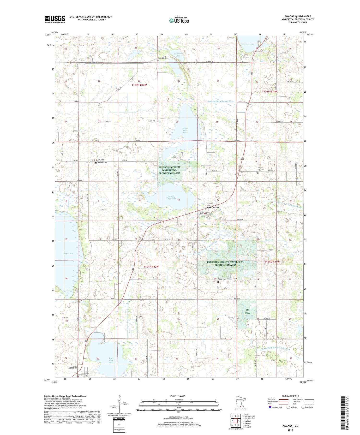 Emmons Minnesota US Topo Map Image